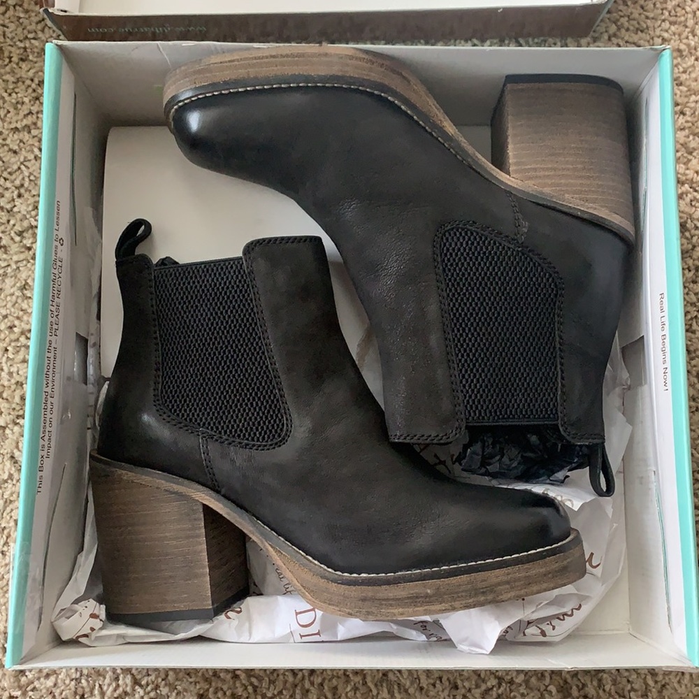 Black booties never worn, new in box